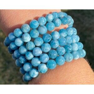 One Aquamarine Bracelet, 8mm Gemstone Beaded Stretch Bracelet, March Birthstone